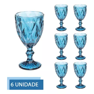 Taças Diamante Copos Vidro Azul Bico De Jaca 300ml - 6un