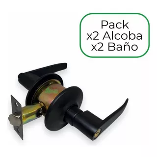 Cerradura Chapa Manija Negra - Pack X2 Alcoba + X2 Baño