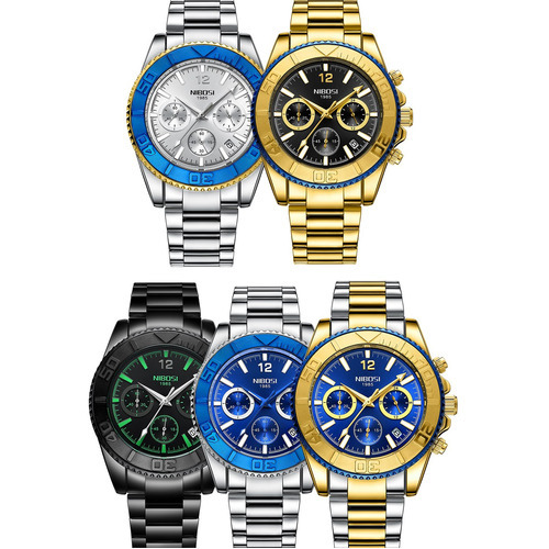 Reloj Nibosi Luxury Chronograph Para Hombre De Negocios Color Del Fondo Plateado/azul/blanco