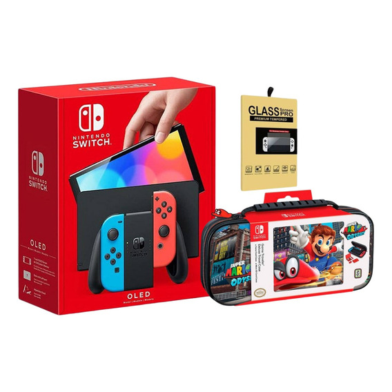 Nintendo Switch Oled Neon + Estuche Mario Odyssey + Mica 