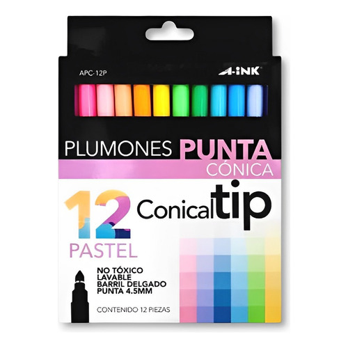 A-ink Punta Conica Tipo Super Tips Colores Pastel 12 Piezas