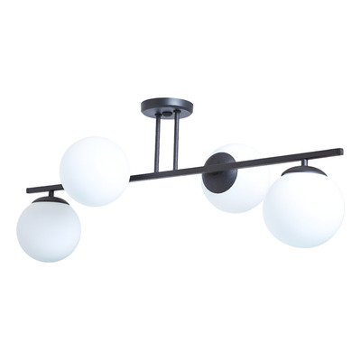 Plafon 4 Luces Barral Elyn De-cor Negro Con Globo Opal E27