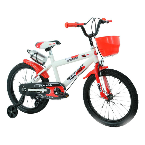 Bicicleta Urbana Infantil Rodada 18 Con Rueditas Y Canasto Color Rojo Tamaño del cuadro 18