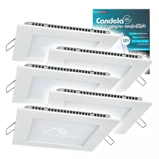 5 Plafones Led Cuadrados Embutibles 18w Luz Fría Candela Color Blanco