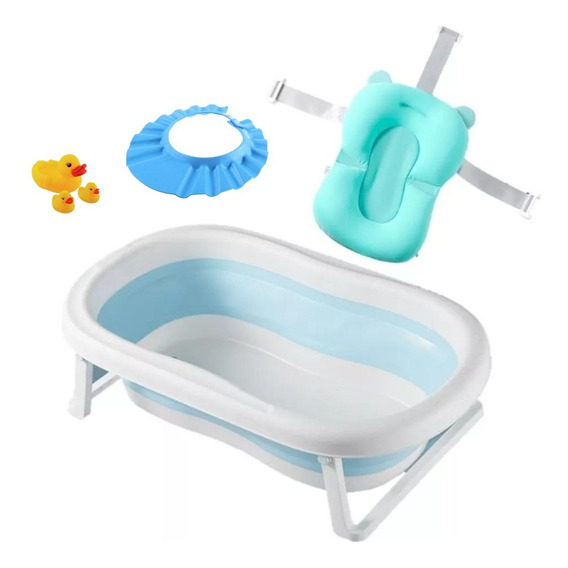 Bañera Bañito Baño Bebes Plegable Baby Splash Gorro Patitos Color Azul claro Liso