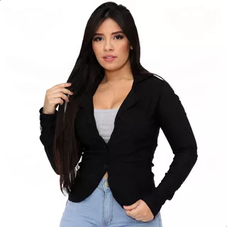 Blazer Social Acinturado Femnino Bengaline 2 Botões - Preto