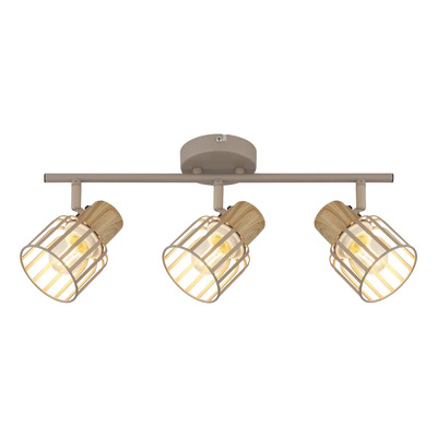 Aplique 3 Luces Beige + Símil Madera Apto Led E27 Mks Beige/ Simil Madera