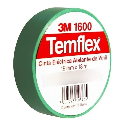 CINTA AISLANTE 19 MM X 18.3 MTS TEMFLEX VERDE/ROJO