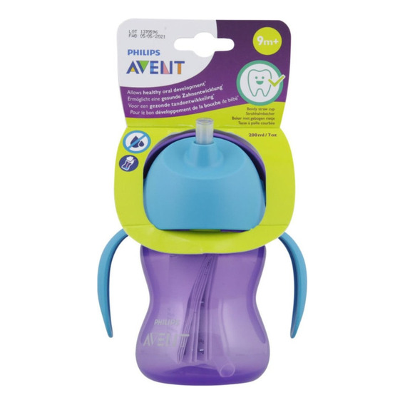 Vaso Pitillo Avent Azul Morado 9m+ X 7oz