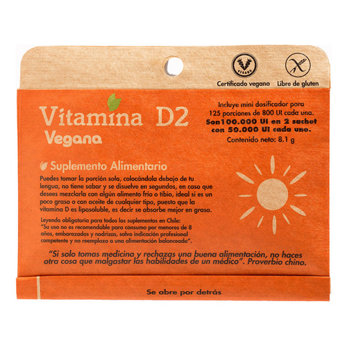 Vitamina D2 Dulzura Natural (125 Porciones) Vegano Sabor Sin sabor