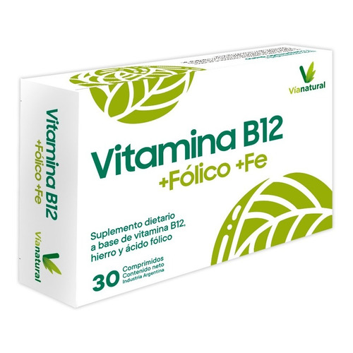 Vitamina B12 1000 Mcg + Fólico + Hierro Via Natural Sabor Sin Sabor