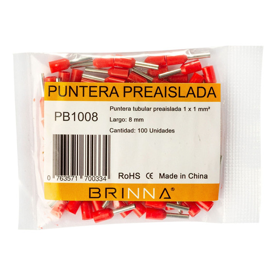 Puntera Tubular Tiff Brinna Terminal Aislado 1mm X100