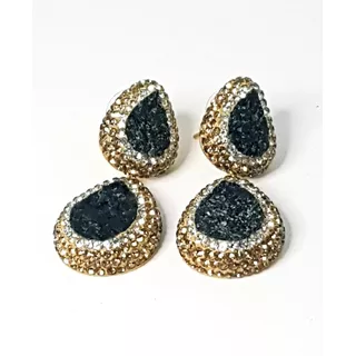 Aretes Plata Turca Con Druzy Negra