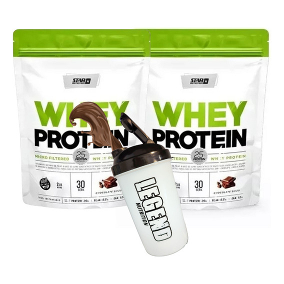Star Nutrition Whey Protein Proteínas Sabor Chocolate De 908g Pack X2 Incluye Shaker 600 Ml