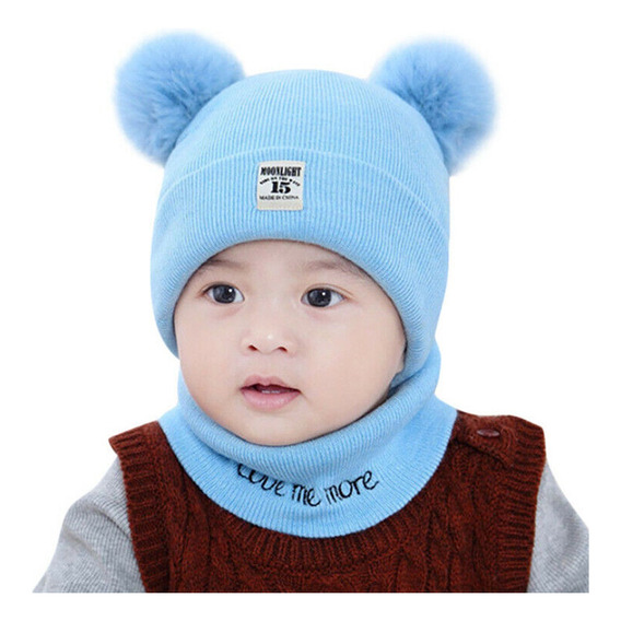 Gorro Con Pompones + Cuello Para Bebe Invierno Hw-053