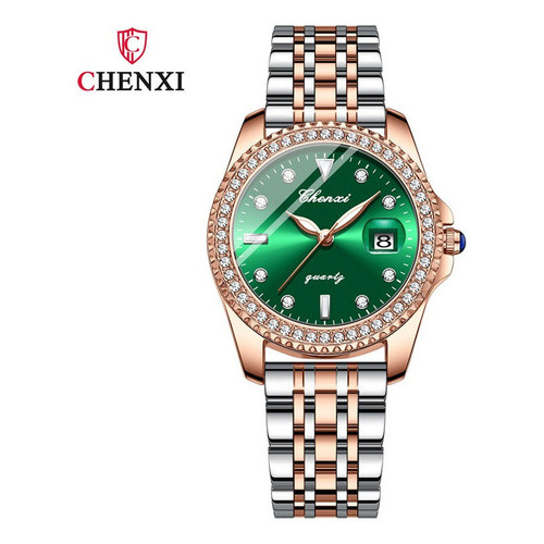Relojes Elegantes De Cuarzo Con Diamantes Chenxi Calendar Color Del Fondo Verde