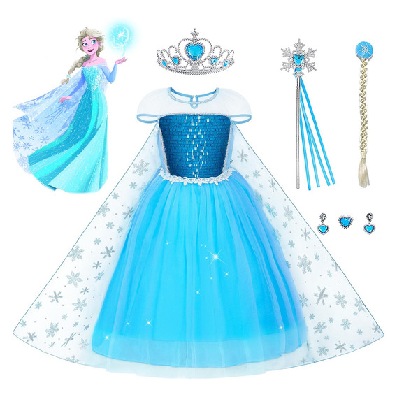 Elsa Princess Frozen I Vestido De Fiesta Disfraz, Accesorios