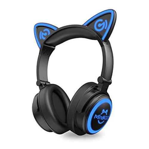 Mindkoo Cat Ear Auriculares Bluetooth Con Micrófono, Led Up Color Black