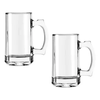 Caneca De Chopp Cerveja Bebidas Tradicional Vidro 400ml 2 Un Cor Branco Lisa