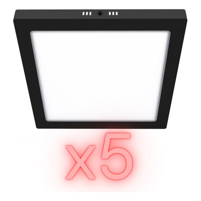 Pack X5 Plafon Panel Led 18w Luz Fria Cuadrado Negro Negro