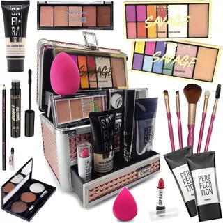 Maleta De Maquiagem Completa Paleta Pink 21 Fashion Pinceis