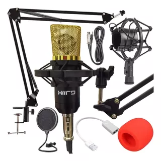 Kit Profesional Microfono Condensador Grabación Estudio,ktv Color Dorado Con Negro