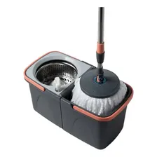 Mopa Centrífuga Doble Balde Raitot Con 3 Repuestos De Microfibra Y Mango Ajustable Gris/naranja