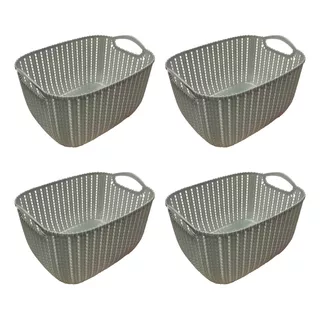 Canasto Organizador Plastico X4 Rattan Mediano Gris Deco