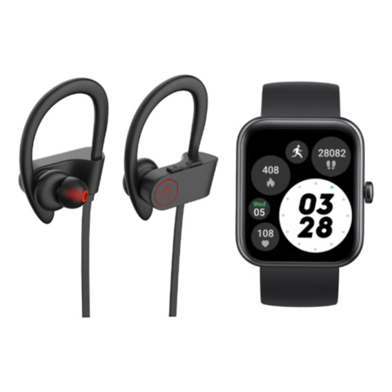 Pack Black Smartwatch Live Mini 206 + Audífonos Rm5 Lhotse