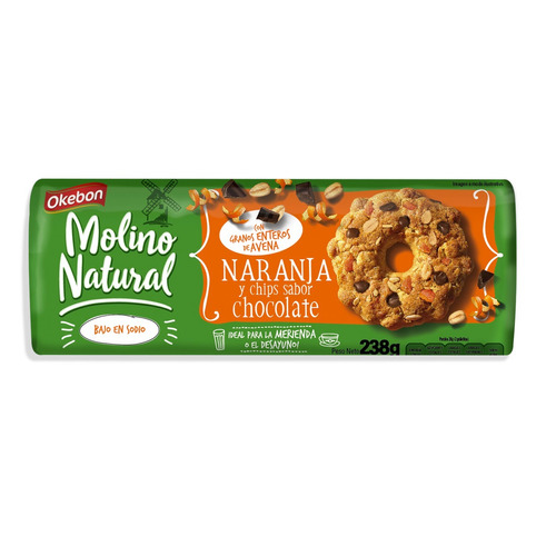 Galletita Okebon Molino Natural  naranja y chips 238 g