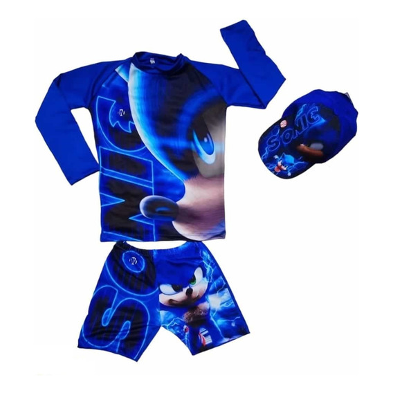 Traje De Baño Sonic Para Niño - Buzo,  Bóxer Y Gorra