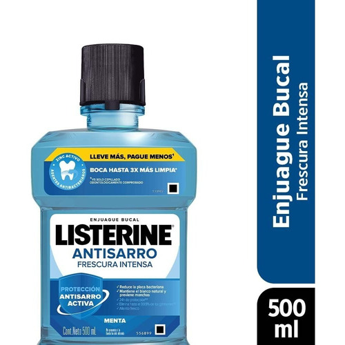 Enjuague bucal Listerine antisarro frescura intensa de menta 500mL 