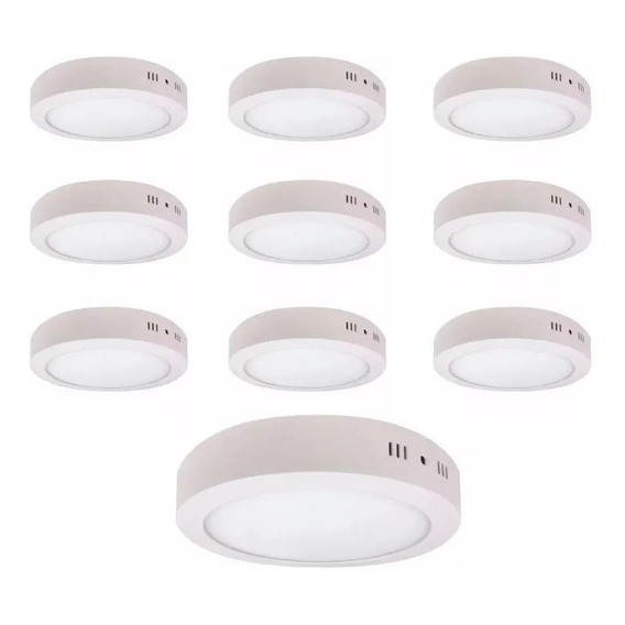 Pack X10 Focoplafón Led 18w Sobrepuesto Redondo Blanco Frío