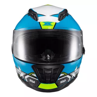 Capacete Texx Fechado Wing Superstar Azul Verd Branc