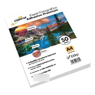 Papel Fotográfico Adhesivo  Premium A4 115gr Pack 50 Cursor