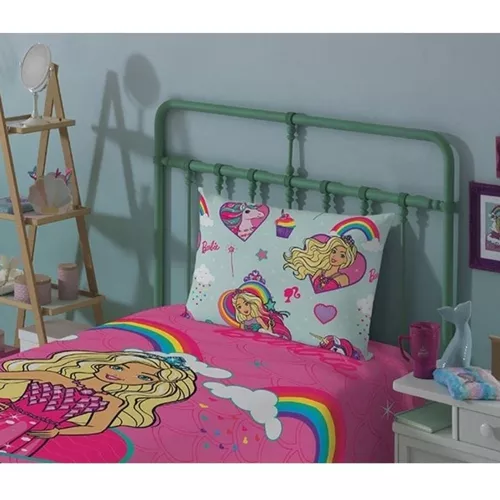 Jogo de Cama Microfibra Solteiro Infantil Barbie Unicórnio 3 pç