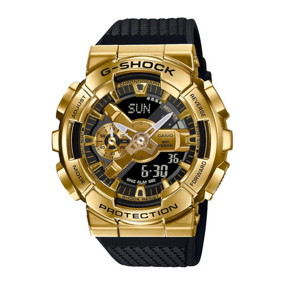 Reloj Casio G Shock Stainless Steel Bezel Original Dr Hombre Color de la correa Negro Color del bisel PVD Dorado Color del fondo Negro