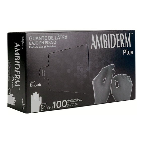 Guantes desechables Ambiderm Plus color negro talla M de látex con polvo x 100 unidades