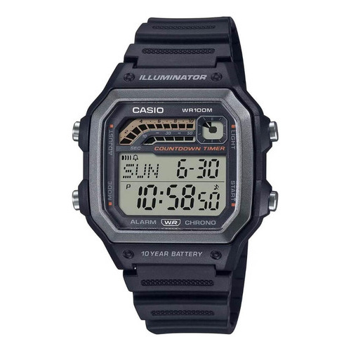 Reloj estándar Casio WS-1600H-1avdf para hombre, color de la correa: negro, color del bisel, gris, color de fondo gris