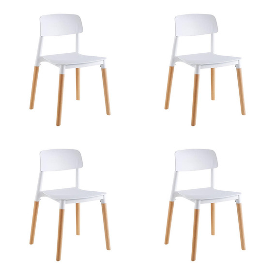 Pack X4 Sillas De Comedor Nordica Blanca Milan