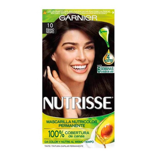 Kit Tinta Garnier  Nutrisse regular clasico Mascarilla nutricolor permanente tono 10 ébano negro para cabello