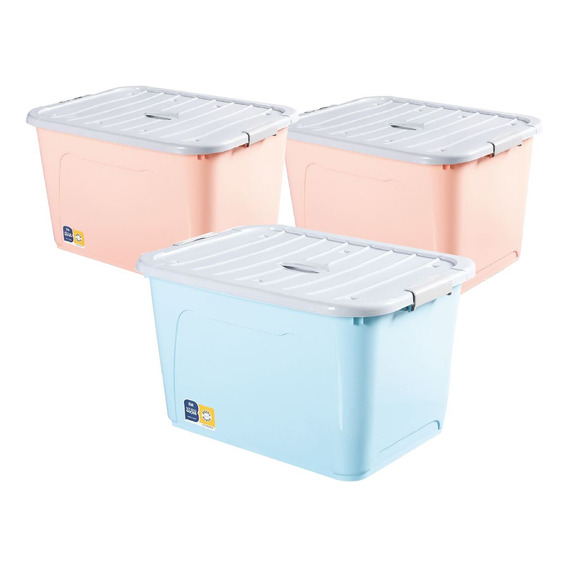 Caja Organizadora De Plástico 98l, Con Ruedas 2 Colores 3 Un