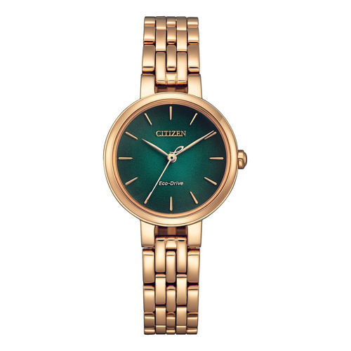 Reloj Citizen Em099382z Para Mujer Triple Manecilla Acero Color De La Malla Oro Rosa Color Del Bisel Dorado Color Del Fondo Verde