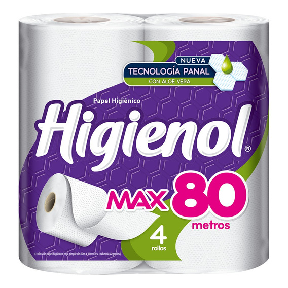 Papel Higienico Higienol Hoja Simple Max 80 Mts 4 Un