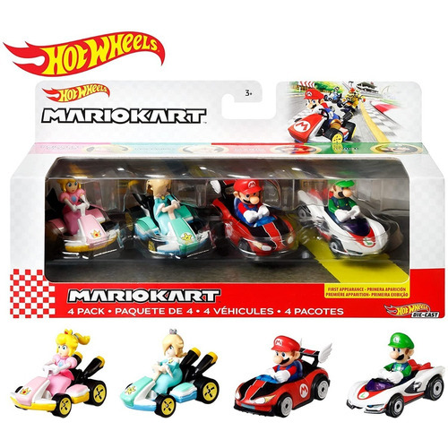 Hot Wheels Mario Kart Pack X 4 Mario,luigi,peach Y Rosalina 