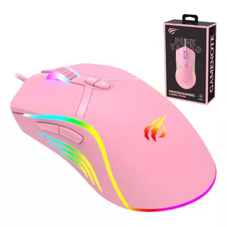 Mouse Com Fio Rosa Gamer Havit Usb Pc Rgb Led Iluminado