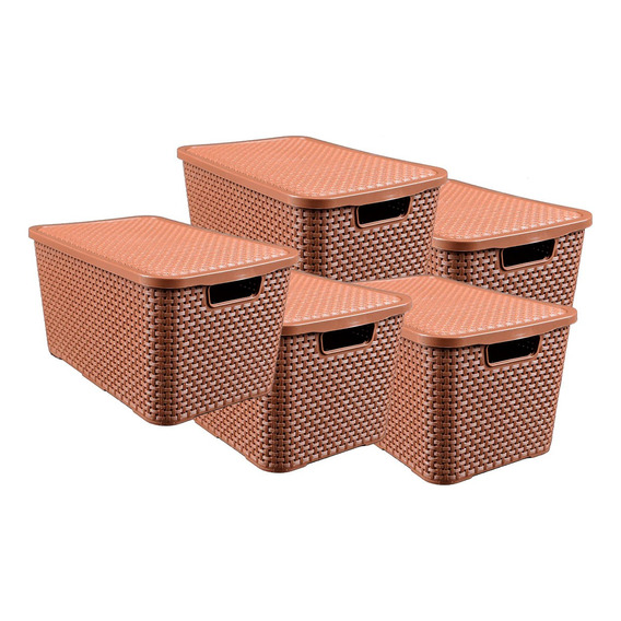 Caja Organizadora Plastica Simil Rattan 7 Lts Set X5 