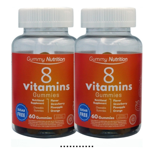 8 Vitaminas 2x60 Gomitas C/u Fortalece Defensas Libre Azúcar Sabor Natural