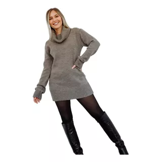 Poleron Largo De Hilo Acrilico Mujer Sweater Pullover Dama