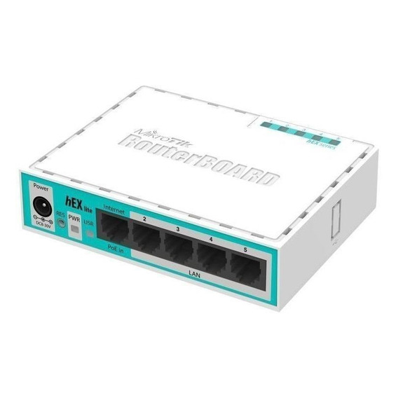 Router MikroTik RouterBOARD hEX lite RB750r2 blanco y turquesa 100V/240V